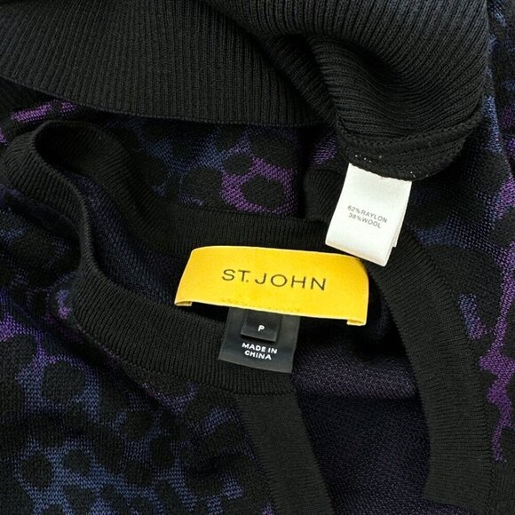 St. John Black Purple Blue Animal Leopard Print Button Front Cardigan Sweater P - Picture 4 of 4
